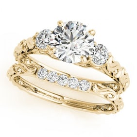 0.89 ctw VS/SI Diamond 3 Stone 2pc Wedding Set 14k Yellow Gold