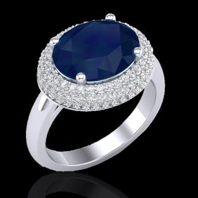 4.50 ctw Sapphire & Micro Pave VS/SI Diamond Ring 18k White Gold