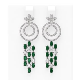 11.72 ctw Emerald & Diamond Earrings 18K White Gold