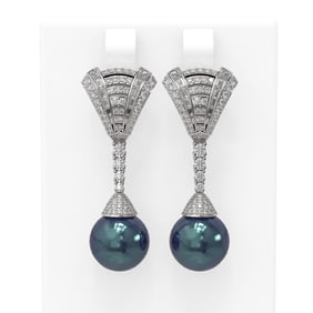 3 ctw Diamond & Pearl Earrings 18K White Gold