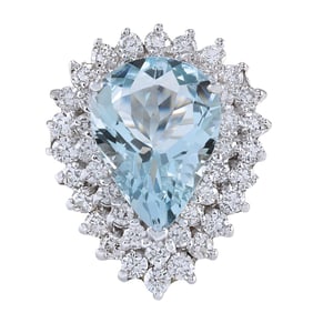 Aquamarine Diamond Ring 14K White Gold