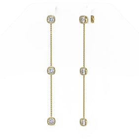 3 ctw Cushion cut Diamond Station Earrings 18K Yellow Gold