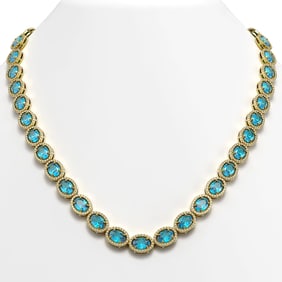 55.41 ctw Swiss Topaz & Diamond Micro Pave Halo Necklace 10k Yellow Gold