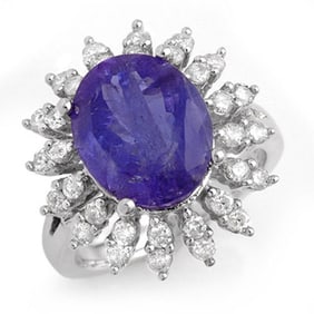 7.38 ctw Tanzanite & Diamond Ring 18k White Gold