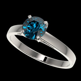 1.05 ctw Certified Intense Blue Diamond Engagment Ring 10k White Gold