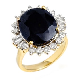 14.02 ctw Blue Sapphire & Diamond Ring 14k Yellow Gold