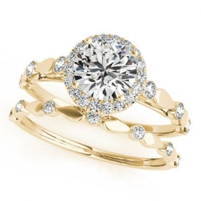 1.36 ctw Certified VS/SI Diamond 2pc Wedding Set Halo 14k Yellow Gold