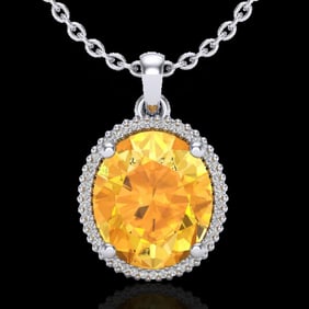 10 ctw Citrine & Micro Pave VS/SI Diamond Necklace 18k White Gold