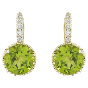 Natural Peridot Diamond Earrings in 14