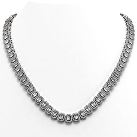 30.73 ctw Emerald Cut Diamond Micro Pave Necklace 18K White Gold