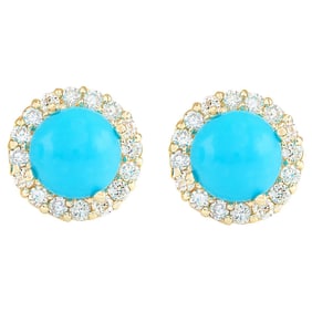 Natural Turquoise Diamond Earrings In 14