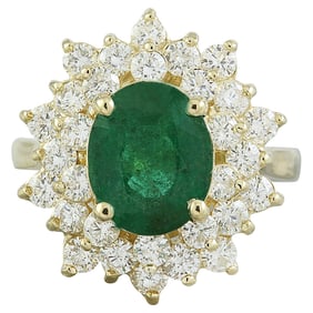 Emerald Diamond Ring 14K Yellow Gold