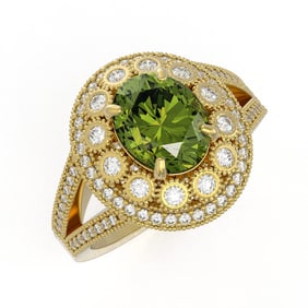4.25 ctw Certified Tourmaline & Diamond Victorian Ring 14K Yellow Gold