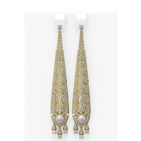 3.29 ctw Diamond & Pearl Earrings 18K Yellow Gold