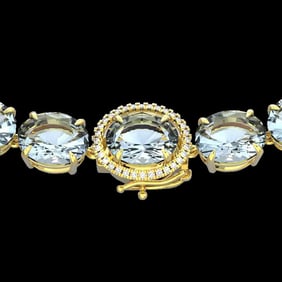 177 ctw Sky Blue Topaz & Diamond Micro Pave Necklace 14k Yellow Gold