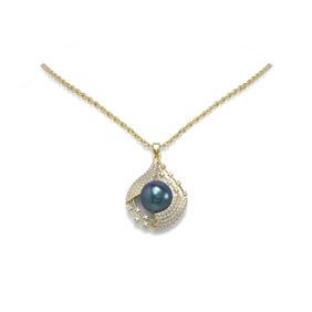 1.15 ctw Diamond & Pearl Necklace 18K Yellow Gold