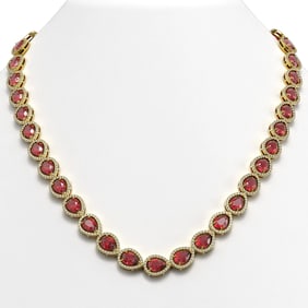 35.13 ctw Tourmaline & Diamond Micro Pave Halo Necklace 10k Yellow Gold