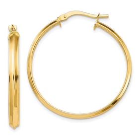 14k Yellow Gold Polished 3 mm XL Hoop Earrings - 33 mm