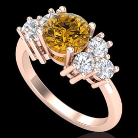 2.1 ctw Intense Fancy Yellow Diamond Ring 18k Rose Gold