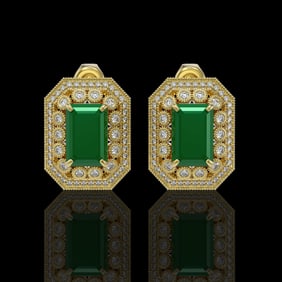 13.75 ctw Certified Emerald & Diamond Victorian Earrings 14K Yellow Gold