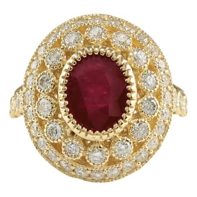 Ruby Diamond Ring 14K Yellow Gold