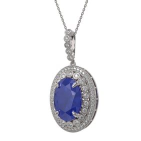 18.25 ctw Sapphire & Diamond Victorian Necklace 14K White Gold