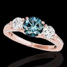 1.75 ctw SI Certified Fancy Blue Diamond 3 Stone Ring 10k Rose Gold