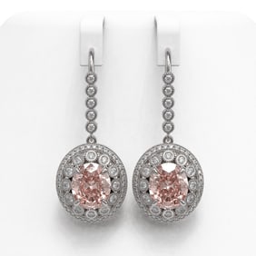 13.82 ctw Morganite & Diamond Victorian Earrings 14K White Gold