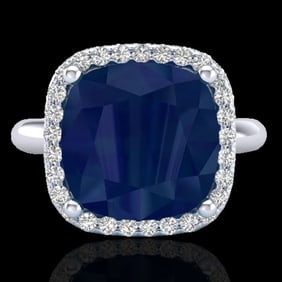 6 ctw Sapphire & Micro Pave Halo VS/SI Diamond Ring 18k White Gold