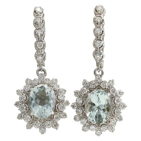 Aquamarine Diamond Earrings 14K White Gold