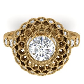 1.5 ctw Certified VS/SI Diamond Art Deco Ring 14k Yellow Gold