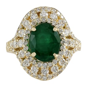 Emerald Diamond Ring 14K Yellow Gold