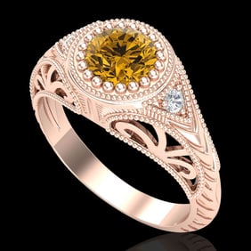 1.07 ctw Intense Fancy Yellow Diamond Art Deco Ring 18k Rose Gold
