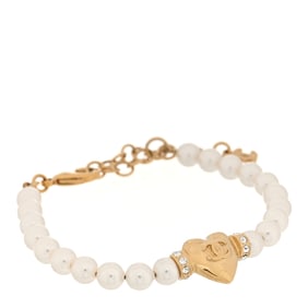 Chanel Pearl Crystal CC Heart Bracelet
