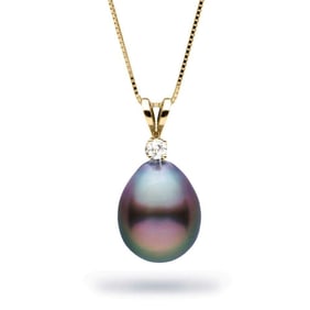 Black Tahitian Drop Shape Pearl and Diamond Radiance Pendant