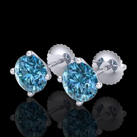 2.5 ctw Fancy Intense Blue Diamond Art Deco Earrings 18k White Gold