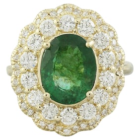 Emerald Diamond Ring 14K Yellow Gold