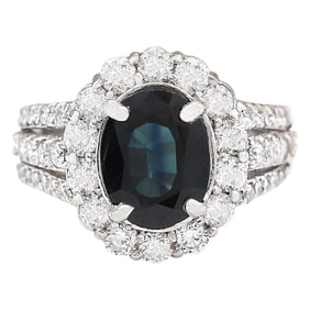 Natural Sapphire Diamond Ring In 14