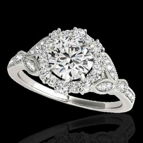 1.5 ctw Certified Diamond Solitaire Halo Ring 10k White Gold