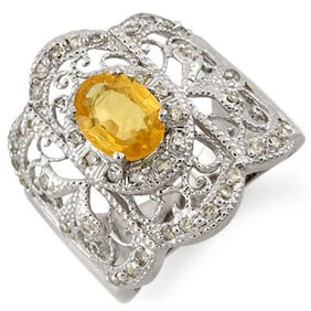 2.40 ctw Yellow Sapphire & Diamond Ring 14k White Gold