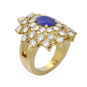 6.12 ctw Sapphire & Diamond Ring 18K Yellow Gold