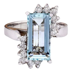 3.33 CTW Aquamarine 14K White Gold Diamond Ring