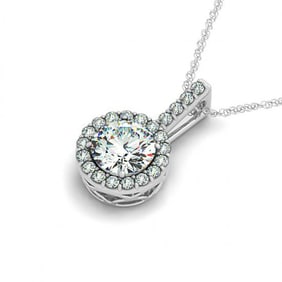 1.50 ctw VS/SI Diamond Solitaire Halo Necklace 14k White Gold