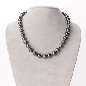 Dark Silver and Peacock Green Drop Tahitian Pearl Necklace, 18", 8.1-10.7mm, AA+/AAA Quality