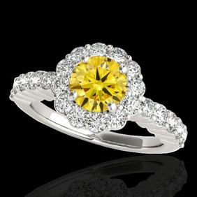1.75 ctw Certified SI/I Fancy Intense Yellow Diamond Ring 10k White Gold