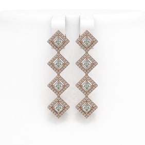4.7 ctw Princess Cut Diamond Micro Pave Earrings 18K Rose Gold