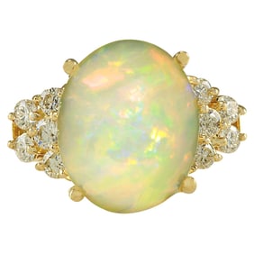 Opal 14K Yellow Gold Diamond Ring