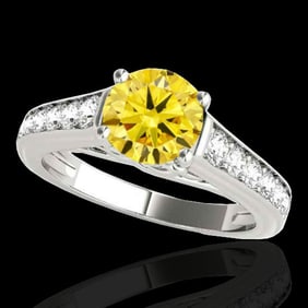 1.5 ctw Certified SI/I Fancy Intense Yellow Diamond Ring 10k White Gold