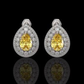 7.74 ctw Canary Citrine & Diamond Victorian Earrings 14K White Gold