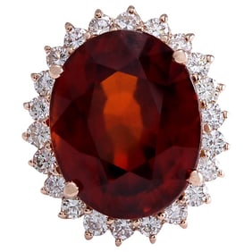 Hessonite Garnet Diamond Ring In 14